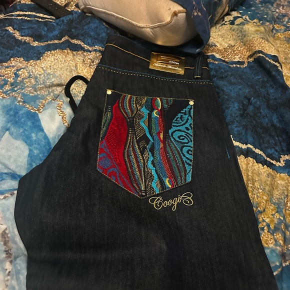 COOGI Men's Dark Blue Bootcut Jeans with Multicolor Details - Picture 4 of 4